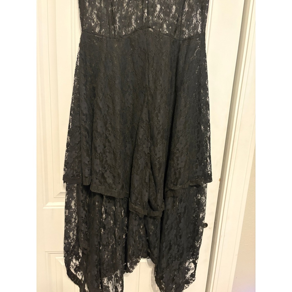 Black Floral Lace Sleeveless Handkerchief Hem Tiered Gothic Dress 2XL - Picture 3 of 7